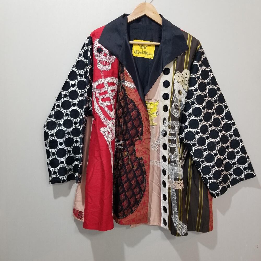 Starr Hagenbring Jacket OOAK Oversized Jazz Fest Skeleton Art To Wear Mardi Gras